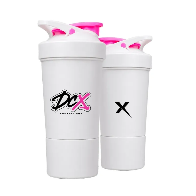 Coqueteleira 2 em 1 Branca e Rosa DCX Nutrition com Compartimento