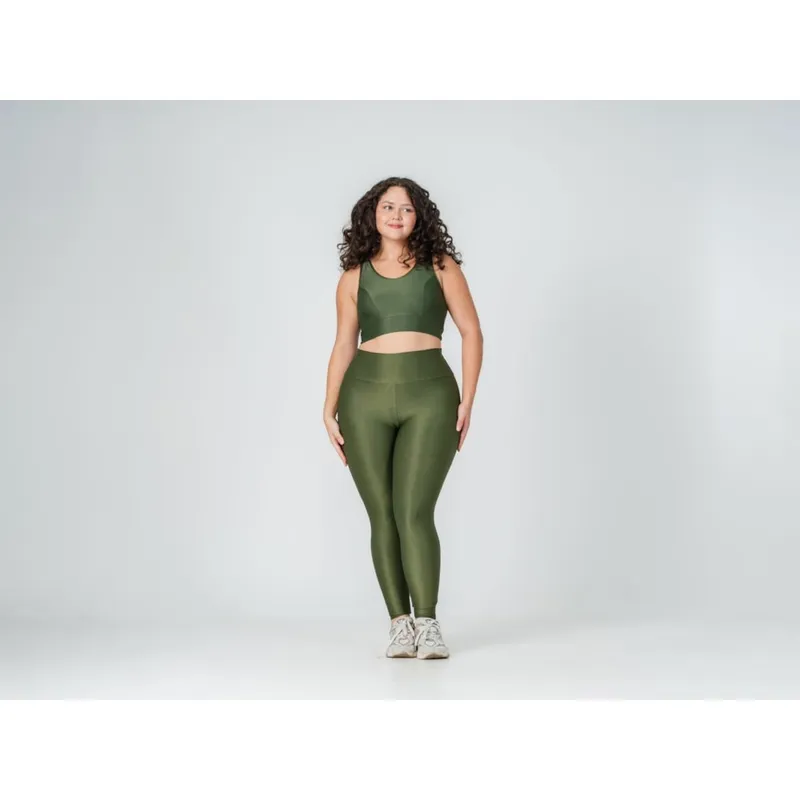 Legging Clássica + Top Liss Compressão Verde Militar Plus Size DCX Nutrition
