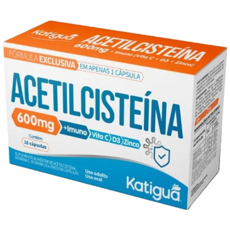 Acetilcisteína 600mg + C + D3 + Zinco Katiguá 16 Cápsulas