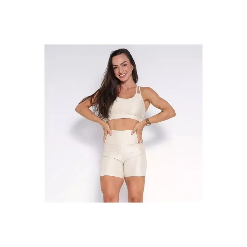 Short Bolso + Top Carol Compressão Off-White Tamanho Único DCX Nutrition