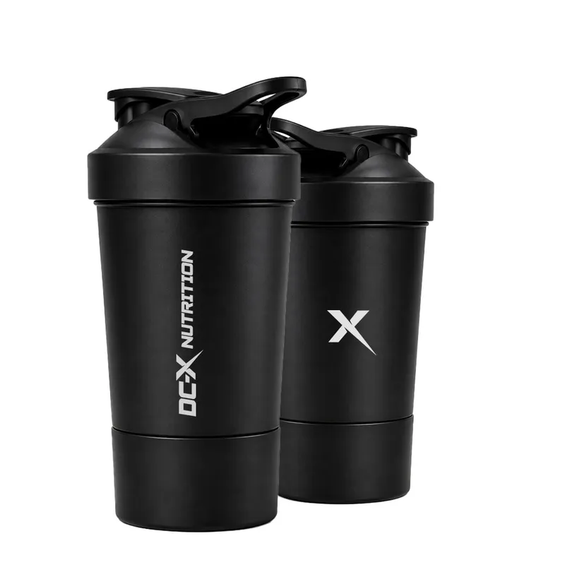 Coqueteleira 2 em 1 Preta DCX Nutrition com Compartimento