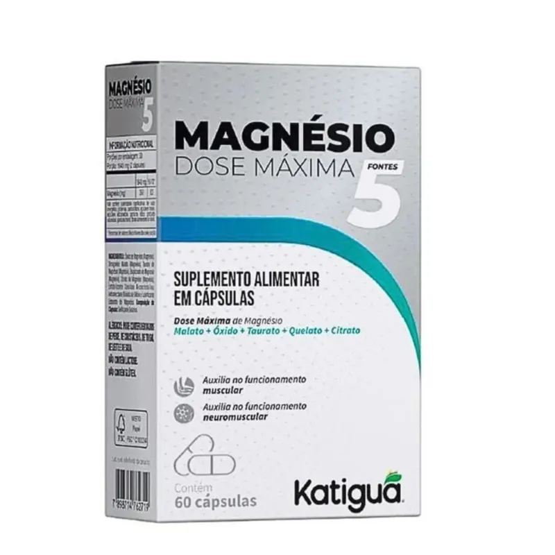 Magnésio Dose Máxima 5 Fontes 350mg 60 Cápsulas Katiguá