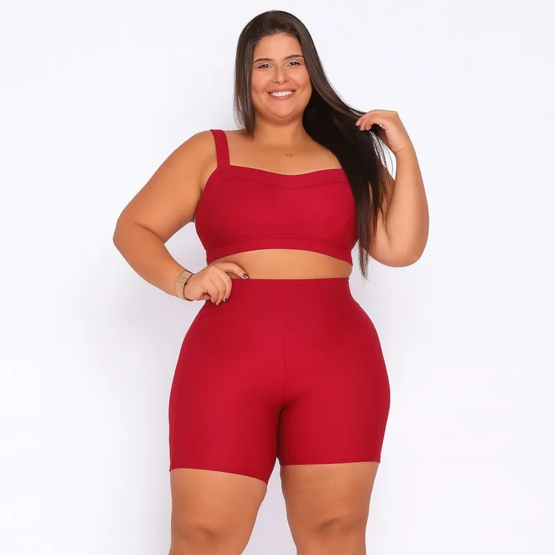 Short Bolso + Top Cris Compressão Cereja Plus Size DCX Nutrition