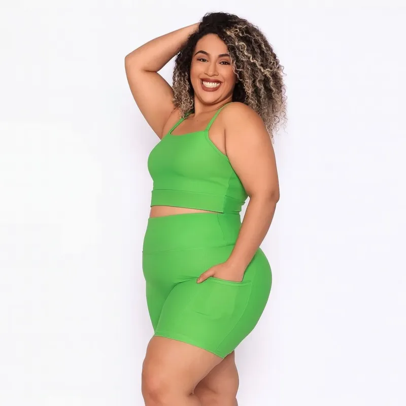Short Bolso + Top Kelly Compressão Verde Maçã Plus Size DCX Nutrition