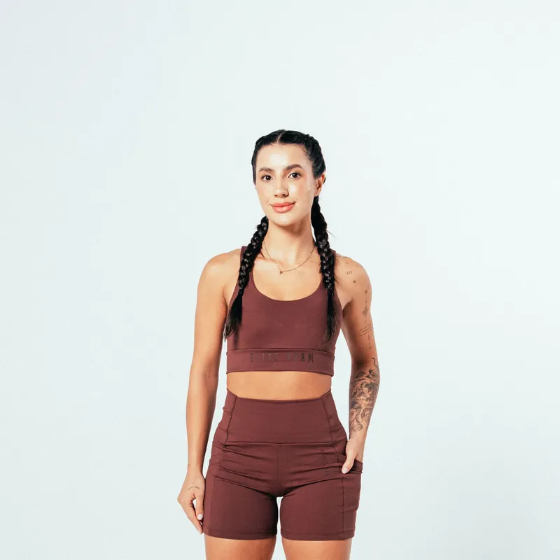 Shorts Feminino Treino com Bolso - Marrom