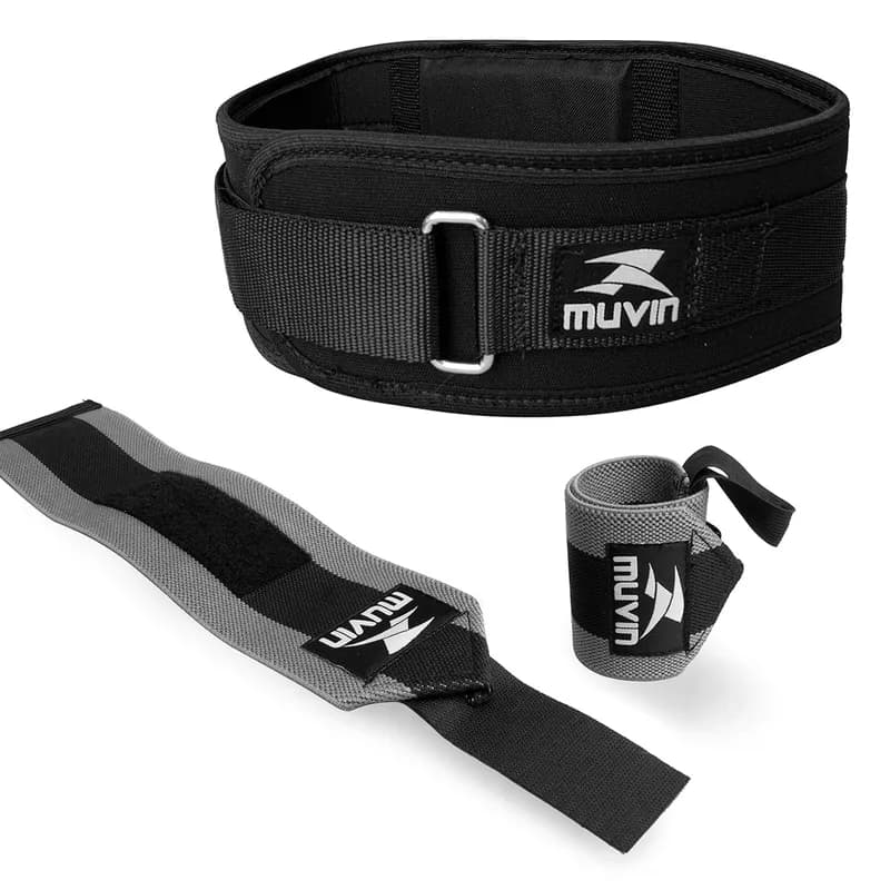 Kit Cinturão de Musculação + Munhequeira Elástica Curta para LPO