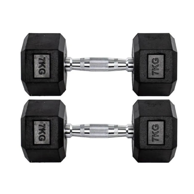 Par Halteres 7kg + 7kg Dumbbell Sextavado Emborrachado Pegada Cromada Gallant (GDB07F3B-PT)