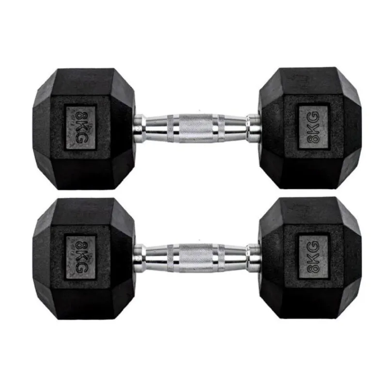 Par Halteres 8kg + 8kg Dumbbell Sextavado Emborrachado Pegada Cromada Gallant (GDB08F3B-PT)