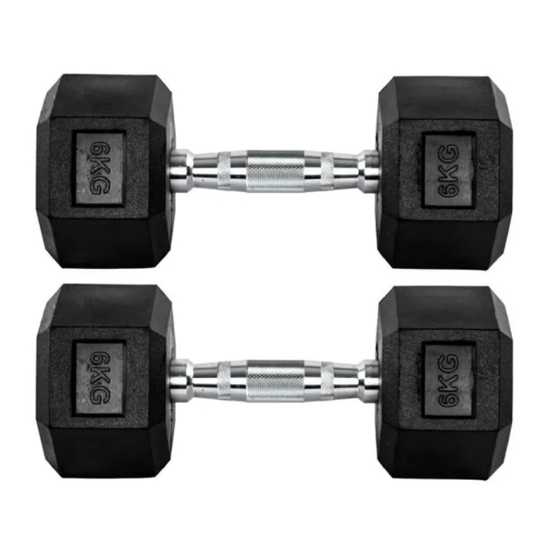 Par Halteres 6kg + 6kg Dumbbell Sextavado Emborrachado Pegada Cromada Gallant (GDB06F3B-PT)