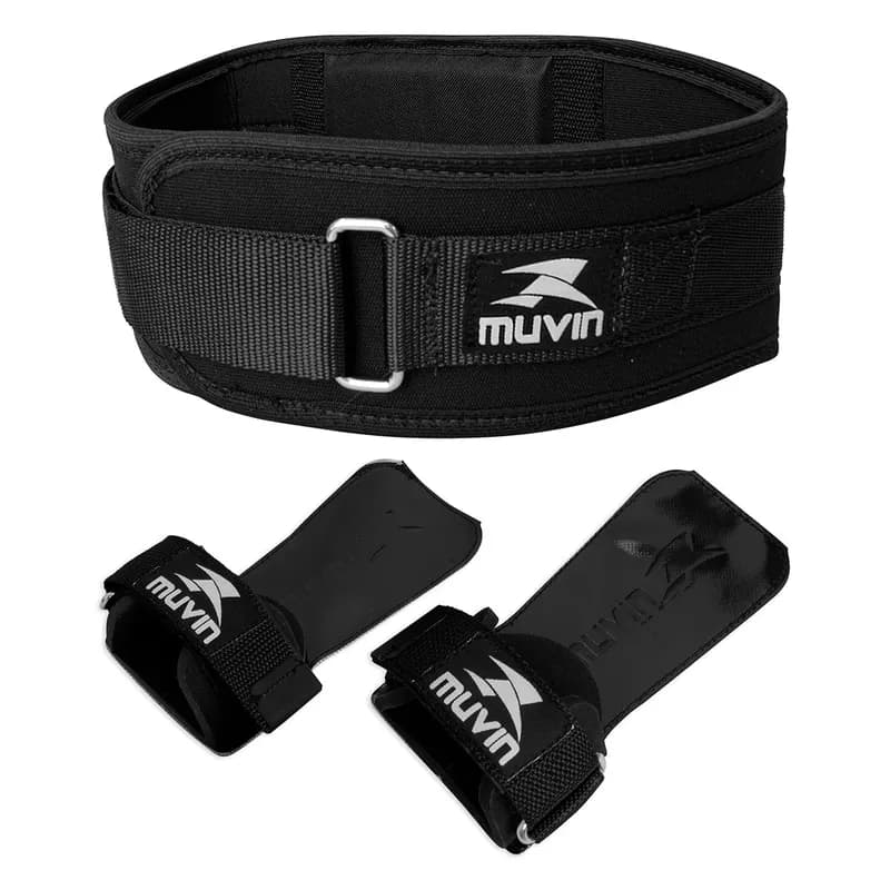 Kit Cinturão de Musculação + Luva Hand Grip para Crossfit Power