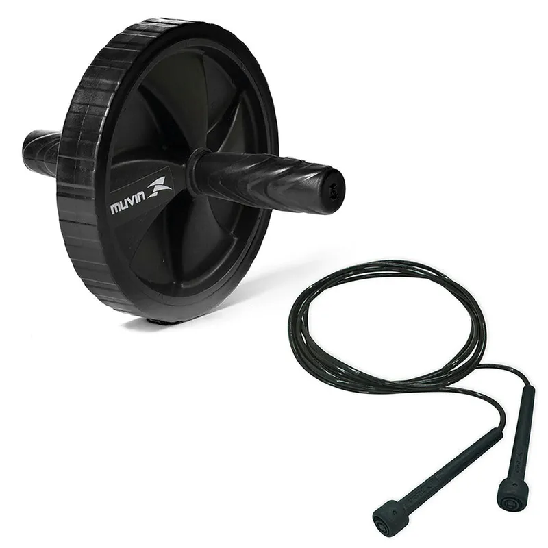 Kit Roda de Exercícios + Corda de Pular Ajustável Muvin