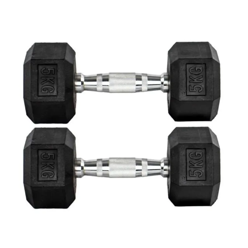 Par Halteres 5kg + 5kg Dumbbell Sextavado Emborrachado Pegada Cromada Gallant (GDB05F3B-PT)