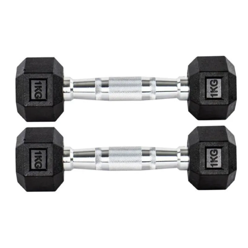 Par Halteres 1kg +1kg Dumbbell Sextavado Emborrachado Pegada Cromada Gallant (GDB01F3B-PT)