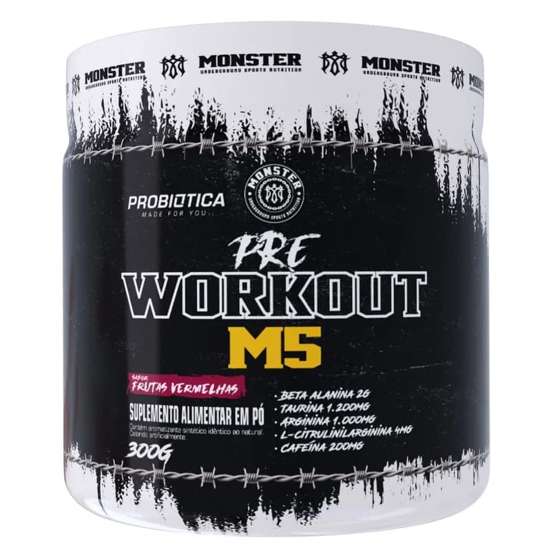 Pré-Treino M5 300g – 5 Ativos com Beta Alanina 2g e Cafeína 200mg