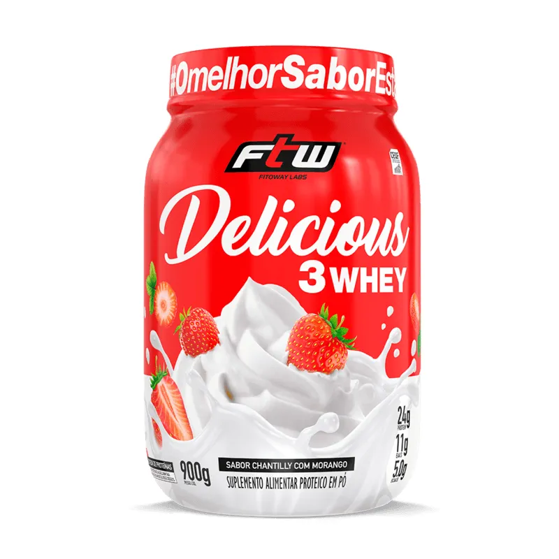 Delicious 3 Whey Chantilly com Morango FTW 900g