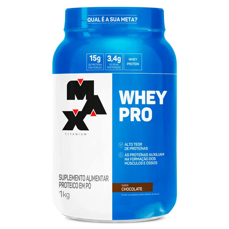 Whey Pro 1kg — Whey Protein Concentrado Max Titanium — 15g de Proteína por Dose